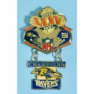 2001 NFLP Super Bowl XXXV NY Giants v Ravens Champions Dangle Pin EUC